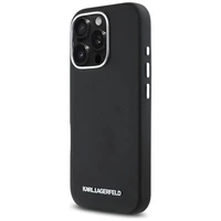 Karl Lagerfeld Saffiano pilnībā pārklāts iegarena metāla logotipa magnētiskais viedtālruņa apvalks iPhone 16 Pro - melns