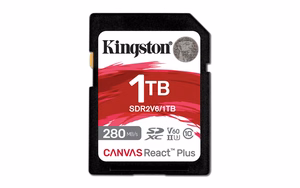 Kingston Technology 1TB Canvas React Plus SDXC UHS-II 280R/150W U3 V60 priekš Full HD/4K