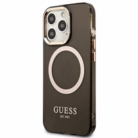 Guess Gold Outline caurspīdīgs Magnētiskais MagSafe viedtālruņa apvalks iPhone 13 Pro / iPhone 13 - melns