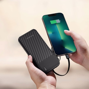 Wozinsky W11-B 10000mAh 10W portatīvais lādētājs ar iebūvētiem kabeļiem un lukturīti - melns