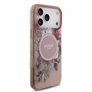 Guess IML Ziedi Pērļu Siksna Magnētiskais viedtālruņa apvalks iPhone 17 Pro Max rozā