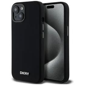 DKNY Šķidrs silikona mazs metāla logotips magnētiskais viedtālruņa apvalks iPhone 14/15/13 - melns