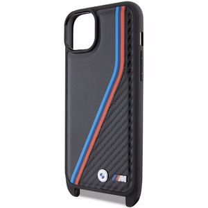 BMW M Edition oglekļa trīskrāsu līnijas un siksna viedtālruņa apvalks iPhone 15 / 14 / 13 - melns