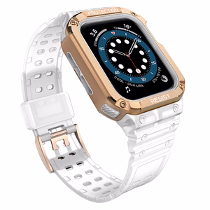 Protect Strap Ремешок для Apple Watch 42/44/45mm с бронированным чехлом - белый, розовое золото