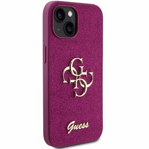Guess Glitter Script Big 4G maciņš iPhone 15 - violets