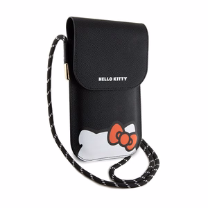 Hello Kitty Hiding Kitty Cord ekoādas plecu soma tālrunim, melna