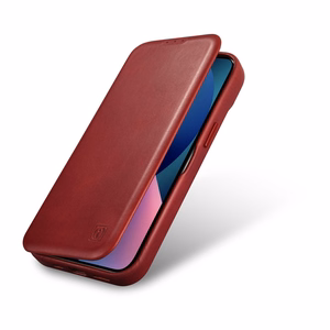 iCarer CE Premium ādas folio vāciņš iPhone 14 Plus ar MagSafe magnētisku flip vāciņu - sarkanā krāsā