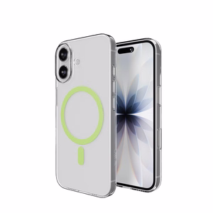 Чехол Puro Lite Mag TPU+PC совместимый с MagSafe для iPhone 17 - прозрачный с зелёным кольцом