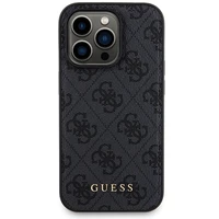 Guess 4G Metal Logo viedtālruņa apvalks komplekts iPhone 14 Pro + 5000mAh Magnētiskā portatīvais lādētājs - melna
