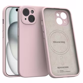 Spacecase Maciņš Silicone Mag iPhone 15 gaiši rozā