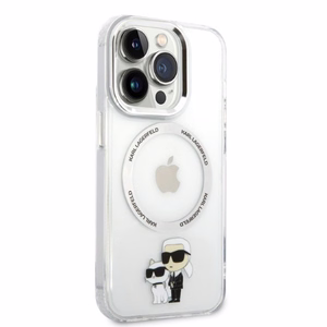Karl Lagerfeld Ikoniskais Karl&Choupette Magnētiskais viedtālruņa apvalks iPhone 14 Pro - caurspīdīgs