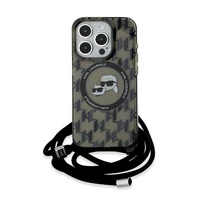 Karl Lagerfeld IML Crossbody Monogram Karl & Choupette Head Magnētiskais viedtālruņa apvalks iPhone 15 Pro Max - melns