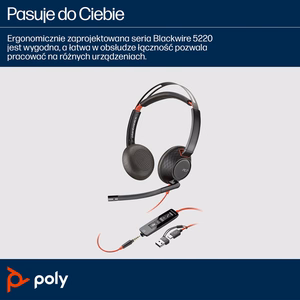 POLY Blackwire C5220 USB-C austiņas +iebūvētais kabelis