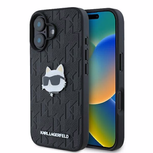 Karl Lagerfeld Monogramma Choupette Galvas Piespraude iPhone 16 Viedtālruņa Apvalks - Melns