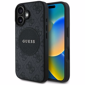 Guess 4G Circle Classic Logo Magnētiskais viedtālruņa apvalks iPhone 16 - melns