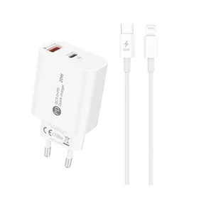 A6MaxL 20W USB-A USB-C sienas lādētājs ar 1m USB-C - Lightning kabeli – balts