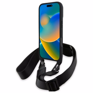 BMW M Edition Carbon Tricolor Lines & Strap Case for iPhone 16 Pro - Black