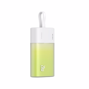 Baseus Popsicle 5200mAh 20W portatīvais lādētājs ar iebūvētu Lightning kabeli (+ balts Baseus Simple USB-C - USB-C 60W/20V/3A/30cm kabelis) - balta-zaļa