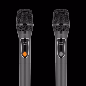 60 W aktīvā skanda ar 2 bezvadu UHF mikrofoniem, SD, Bluetooth, FM, USB un LED