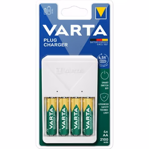 VARTA Plug Charger 57657 + 4 x Rechargeable Battery R6 (AA) 2100mAh