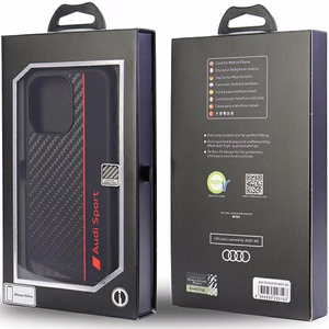 Audi Oglekļa šķiedras svītra iPhone 13 Pro / 13 6.1" melns/melns cietais apvalks AUS-TPUPCIP13P-R8/D1-BK