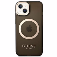 Guess GUHMP14SHTCMK iPhone 14 6.1" melns/melns cietais apvalks Zelta kontūra Daļēji caurspīdīgs Magnētiskais