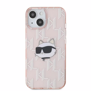 Karl Lagerfeld IML Choupette galvas un monogrammas apvalks iPhone 15 / 14 / 13 - rozā