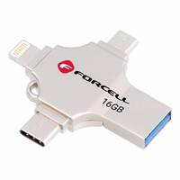 FORCELL F-DATA zibatmiņa Metal Quad 16GB USB3.2 Gen 1 (USB A / Type C / Lightning / Micro USB) sudraba