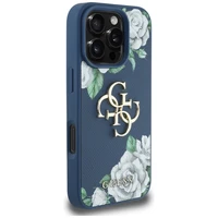 Guess Grained Roses Big 4G logo viedtālruņa apvalks iPhone 16 Pro Max - zils