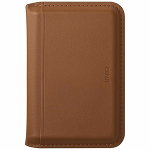 Uniq Lyden DS ar RFID aizsardzību MagSafe magnētiskais karšu maciņš tālrunim ar statīvu – brūns