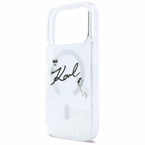 Karl Lagerfeld Liquid Glitter Karl Script Logo MagSafe Maciņš for iPhone 17 Pro - Clear