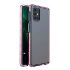 Spring Case caurspīdīgs TPU gēla aizsargapvalks ar krāsainu rāmi Samsung Galaxy M31s gaiši rozā