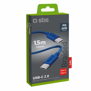 SBS TECABLETISSUETCCB USB-C - USB-C 1,5 m 60W pīts kabelis - zils