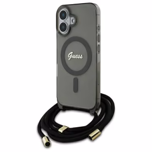 Guess Crossbody Cord Script Magnētiskais viedtālruņa apvalks iPhone 16 - melns