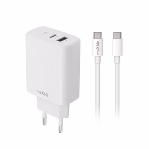 Maxlife MXTC-10-30AC PD QC charger 1x USB-C 1x USB 30W white + USB-C to USB-C cable 60W