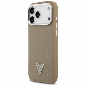 Guess Grained Triangle Logo Magnētiskais viedtālruņa apvalks iPhone 17 Pro Max brūns