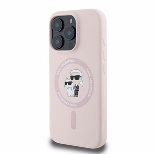 Viedtālruņa apvalks Karl Lagerfeld Silikona Karl&Choupette Heads MagSafe iPhone 16 Pro Max - rozā