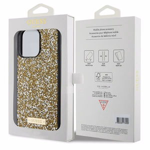 Guess Rhinestone Metāla Logotips viedtālruņa apvalks iPhone 15 Pro - dzeltens