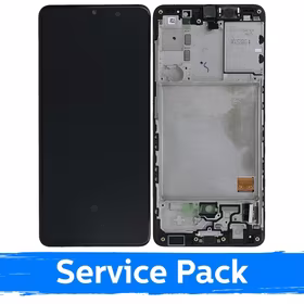 LCD Displejs Saderīgs ar Samsung A415 A41 Melns Ar Frame (Service Pack)