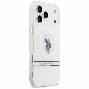 US Polo DH and Bottom Stripe Logo MagSafe Case for iPhone 17 Pro Max - White