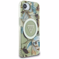 Guess IML Metal Glitter Flowers Triangle magnētiskais viedtālruņa apvalks iPhone 16e - zaļš
