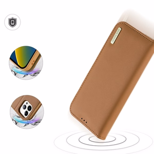 Dux Ducis Hivo ādas atverams vāciņš īstas ādas maks kartēm un dokumentiem iPhone 14 Pro Max brūna