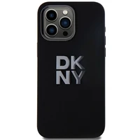 DKNY šķidrā silikona metāla logotipa viedtālruņa apvalks iPhone 15 Pro - melns