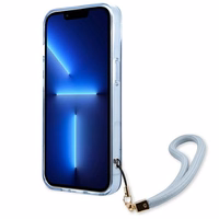 Guess GUHCP13SHTSGSB iPhone 13 mini 5.4 viedtālruņa apvalks, zils, ciets, daļēji caurspīdīgs ar siksniņu