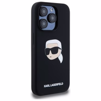 Karl Lagerfeld KLHMP15LSKHPPLK iPhone 15 Pro 6.1" melns/melns cietais apvalks Silikona Karl galvas apdruka MagSafe