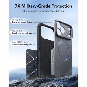 ESR Cyber Tough MagSafe maciņš ar statīvu iPhone 18 Pro Max / 17 Pro Max, pelēks