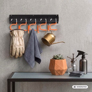 Maclean MC-193 pie sienas stiprināms dārza instrumentu organizators, tērauda, ar āķiem, maksimālā slodze 30 kg, platums 40 cm