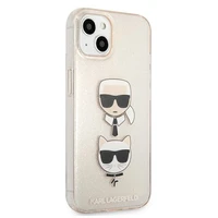 Karl Lagerfeld Glitter Karl's & Choupette Head apvalks iPhone 13 mini - zelts