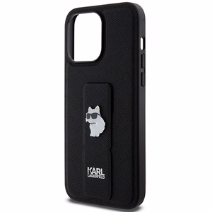 Karl Lagerfeld Gripstand Saffiano Choupette Pins viedtālruņa apvalks iPhone 13 Pro / 13 - melns