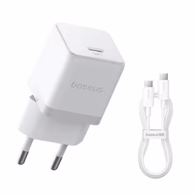Baseus Palm 1C 20W sienas lādētājs (ar Baseus Mini White USB-C 60W (20V/3A) 1m kabeli) - balts